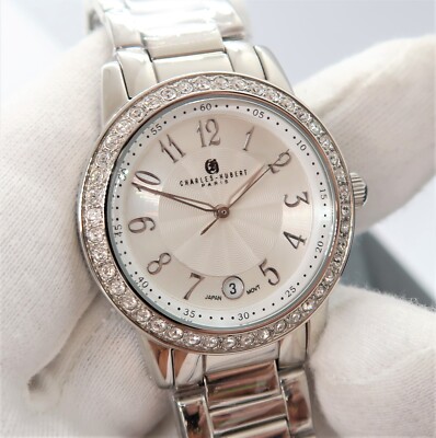 Charles Hubert Ladies Stainless Steel Cream Leather Band 38mm Watch Ladies Charles Hubert Stainless Steel Leather Band 38mm  main image 4