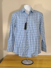 NWT Oxford New York Blue and White Plaid Button Down Shirt 15-15.5 32/33