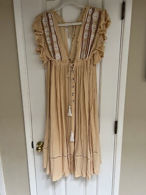 FREE PEOPLE Womens Size XS V Neck Midi Dress Boho Folklore Era Peasant Beige | eBay FREE PEOPLE Womens Size XS V Neck Midi Dress Boho Folklore Era Peasant Beige | eBay
