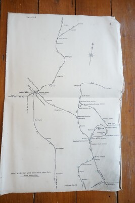 1915 North Eastern Railway Distance Diagram Plan Map Morpeth Blyth Berwick