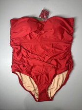 J Crew Ruched Bandeau One Piece Swimsuit Womens 22 Bright Cerise Red Classic