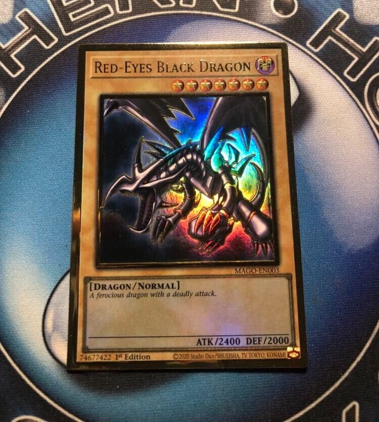 1st Edition Gold Rare Mint Red-Eyes Black Dragon YuGiOh Original Art