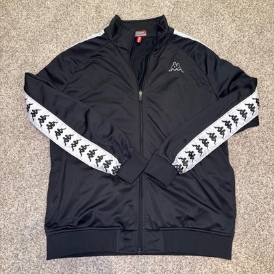 VTG Kappa Black Track Jacket 90s Logo Men's XL Activewear Tape Sleeves Retro