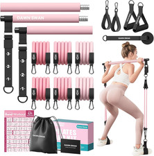 Pilates Bar Kit with Resistance Bands – Adjustable Home Gym Workout Equipment fo