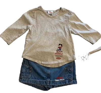Conjunto top y pantalón corto vaquero vintage bordado Disney Store Minnie Mouse talla 6/6X - Imagen 1 de 4