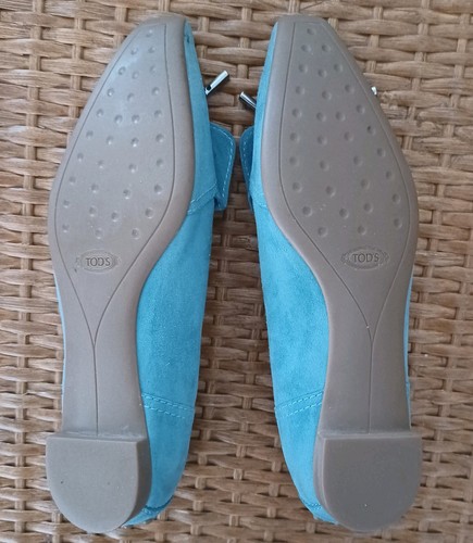 Mocasín Tod's de gamuza para mujer talla 6 azul pizarra todo cuero sin cordones hecho en Italia - Imagen 3 de 14