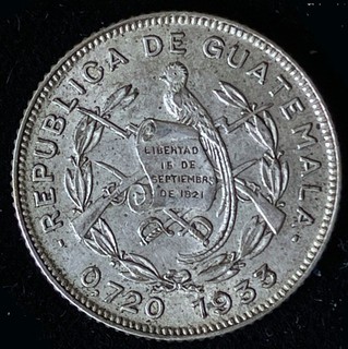 1933 Guatemala Silver 10 Centavos