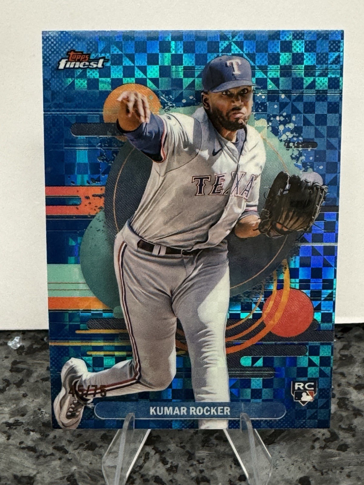 2025 Topps Finest Kumar Rocker 45/75 Blue Checker Uncommon Refractor RC #121