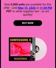 Madonna CONFESSIONS II – SPOTIFYs Fans First Milky Clear LIMITED to 5000 🇨🇦v