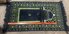 Turkish Islamic Prayer Mat Rug Velvet Blue And Green Fringe