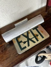 Vintage Original Light-Up Safety Glass Exit Sign Double Sided - Industrial 