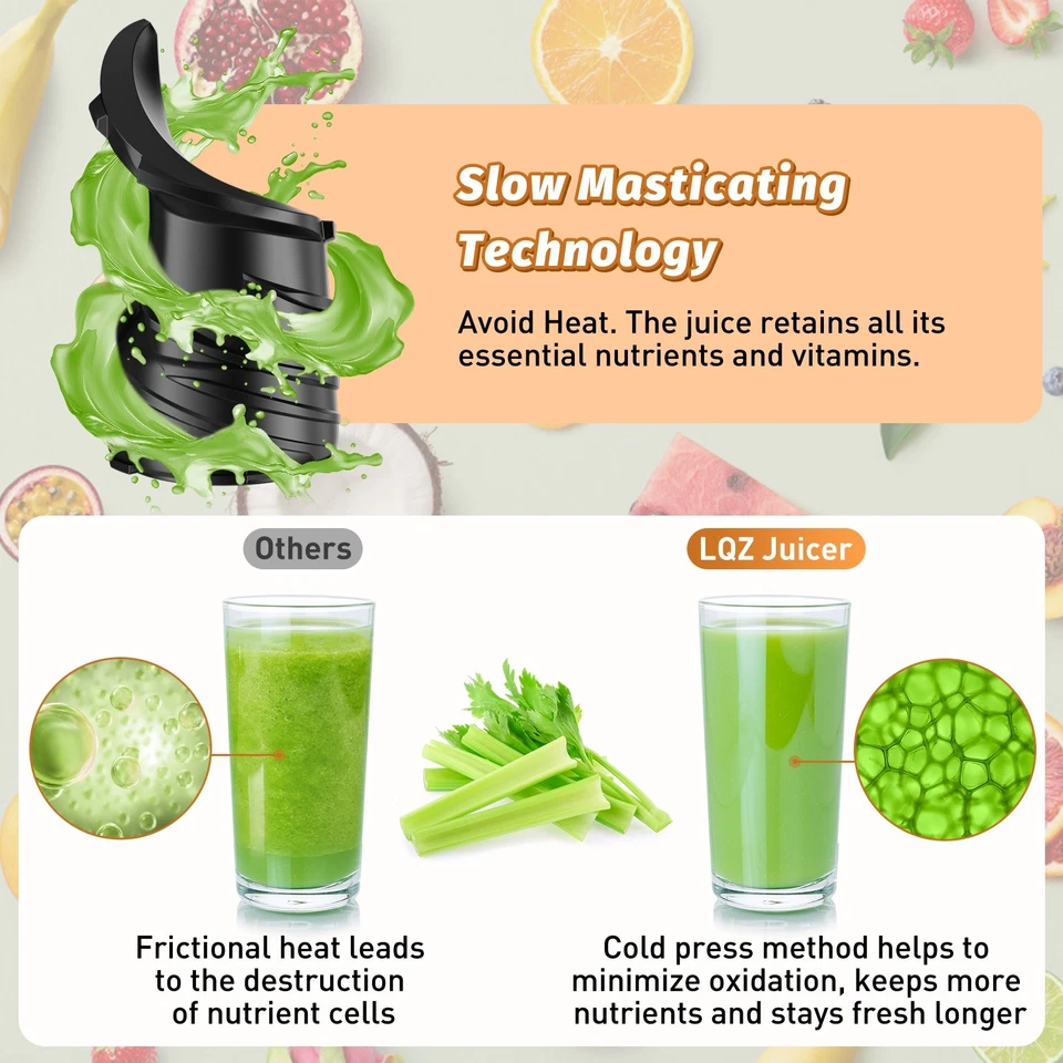 Slow Juicer with 5.4" Large Chute, 350W Cold Press Masticating Juicer Machine - Image 4 of 4