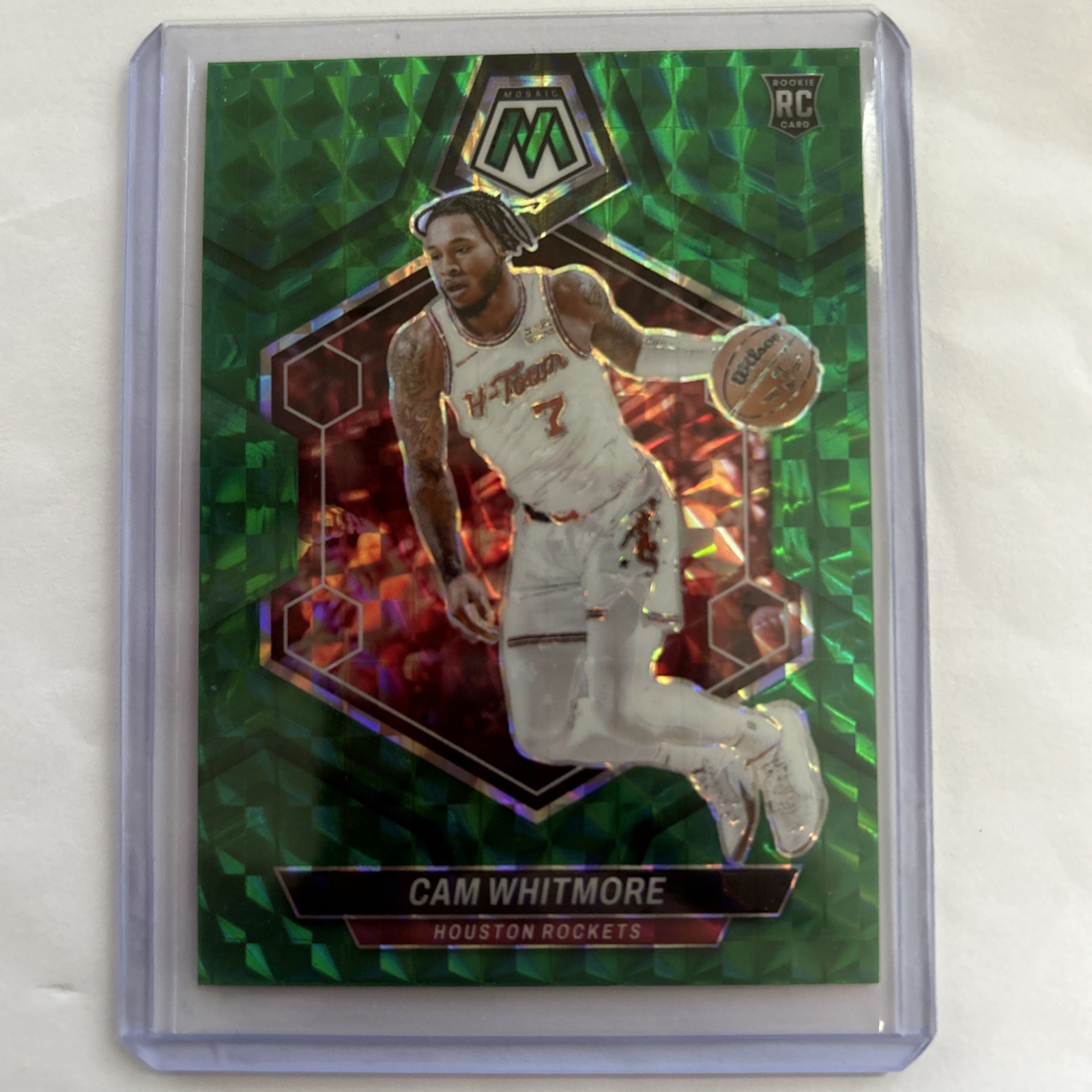 2023-24 Panini Mosaic Cam Whitmore Rookie Green Prizm RC Houston Rockets #217