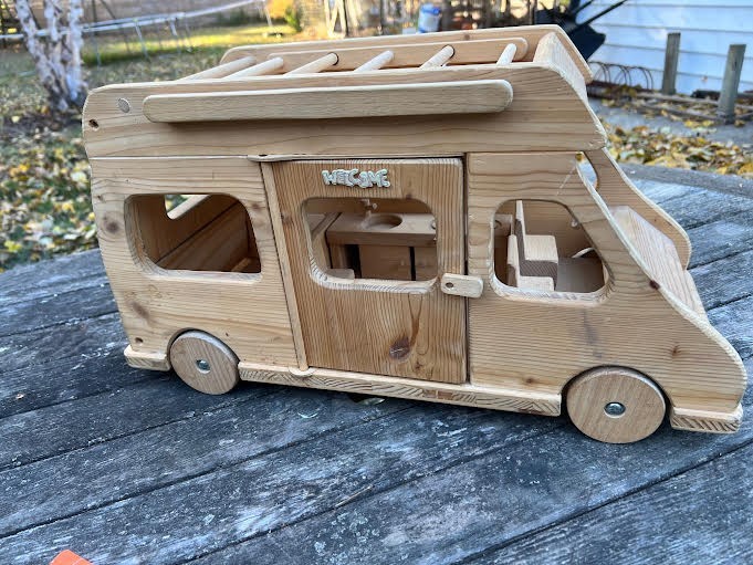 vintage Drei Blatter GERMANY Wooden Camper Van Doll 22" long Hand Crafted