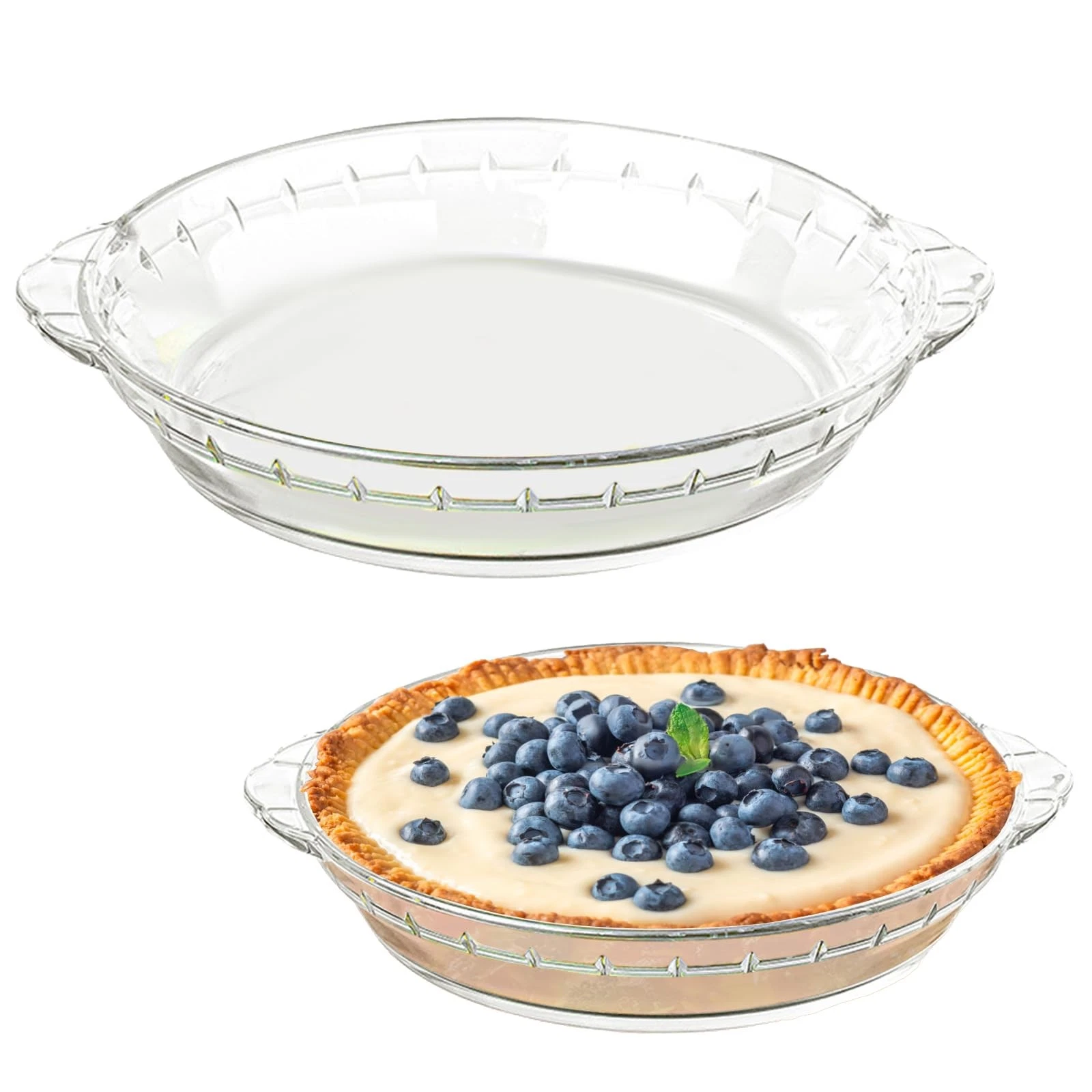 2-Pack (7"/8") Glass Baking Dish Set, Round Pie Glass Bakeware Pie Baking Dis...