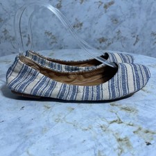 Lucky Brand Womens Sz 6.5M Shoes Blue Beige Striped Slip On Comfort Ballet Flats