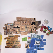 Stampin' Up! Mixed Lot Wood Mounted Rubber Stamps Alphabet Words Borders Themes