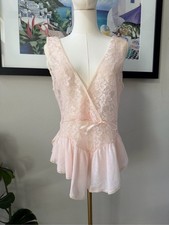 VINTAGE Made in USA Lace Bow Baby Pink Teddie Sz Medium