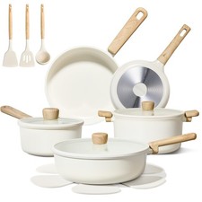 CAROTE 16pcs Ceramic Cookware Sets, Pots and Pans Set Non 16 Piece, White