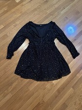 Shein Curve 4XL Black Sparkle Dot Long Sleeve Mini Dress Plus Size Party