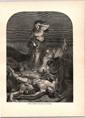 1892 Print - Edith Finding Body of Harold - Bulwer - Vintage Print