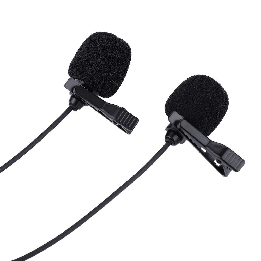 Microphone Cravate à condensateur Double tête filaire avec Pince pour Enregistrement YouTube