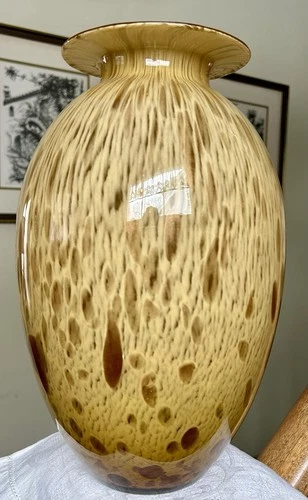 Vintage Vetri Artistici Murano Tortoise Shell Hand Blown Glass Vase 12.5" Tall