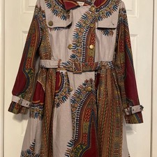 Rahyma Luxury African Brand Tribal Print Trench Coat Dress XXL