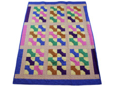 Vintage Handmade Baby Toddler Quilt Blanket Patchwork Blue Pink White Girls EUC