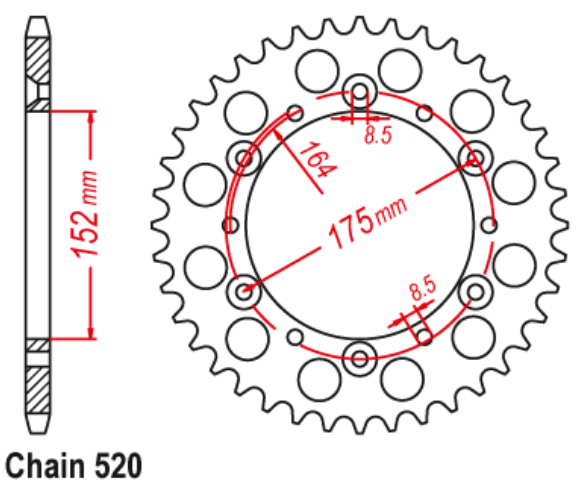 LOPOR 520-51T Motorcycle Rear Sprocket For Yamaha YZ125 250 89-92