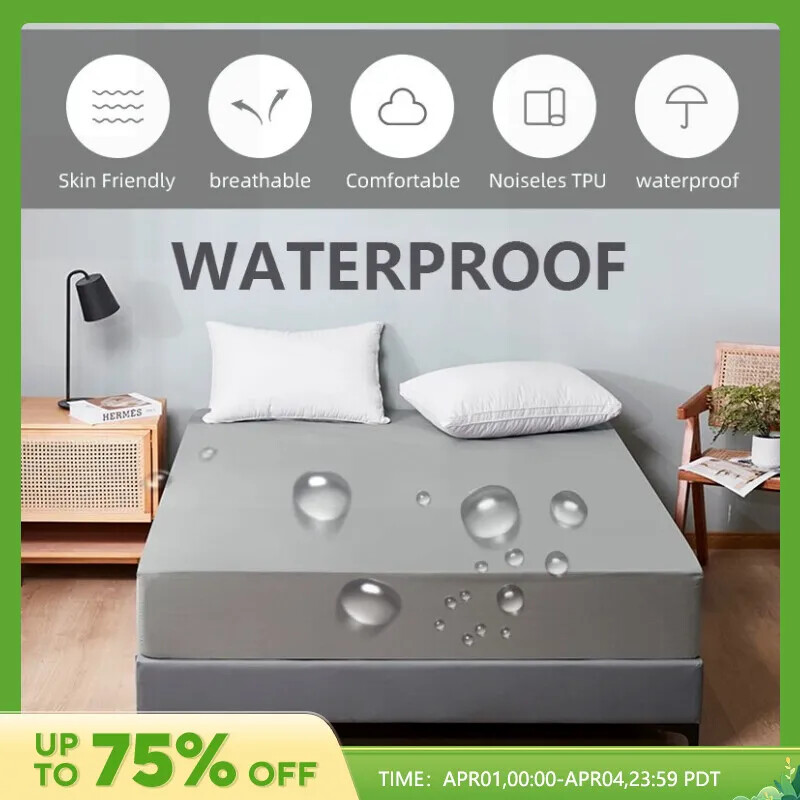 Mattress Protector Breathable Solid Color Bedding Mattress Cover Fitted Sheet-image