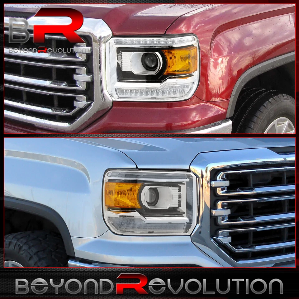 For 2014-2018 Sierra LED DRL Projector Headlight Pair Amber Signal Lamps Black — 第 2/4 张图片