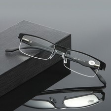 4 Pairs Black Mens Rectangular Half Frame Reading Glasses Spring Hinge Readers