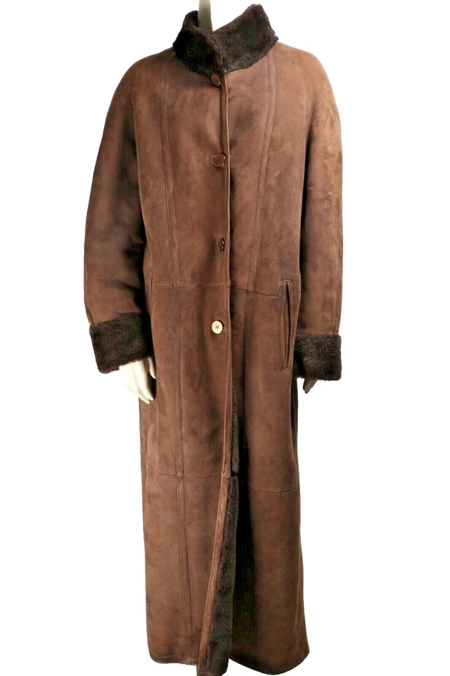 Abrigo largo de invierno vintage de mujer Julio Tango marrón gamuza piel de oveja gamuza talla 12 Foto 3 de 4