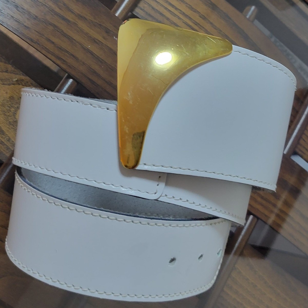Vintage Calderon USA Made White Belt Gold Buckle Size L | eBay