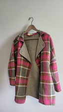 Boden Wool Blend Checked Pink Grey Women's Coat Overcoat Trenchcoat Size M