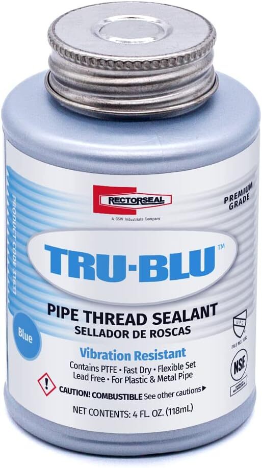 Rectorseal Tru Blu Pipe Thread Sealant 4 Oz Ptfe High Vibration Adhesive