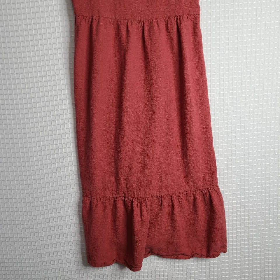 Usado en Excelente Condición Antiguo Vestido Solero/Maxi Azul Marino Niñas Mediano Naranja Quemado Mezcla de Lino Foto 3 de 4