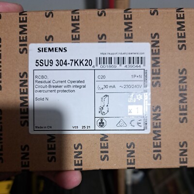 SIEMENS 20 AMP 30MA TYP C 1 POLIG C20 RCBO 5SU9304-1KK20