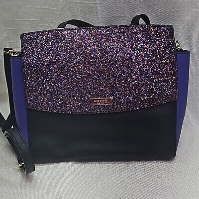 Kate Spade Laurel Way Crossbody Color Block Black Purple Glitter Purse NWT 