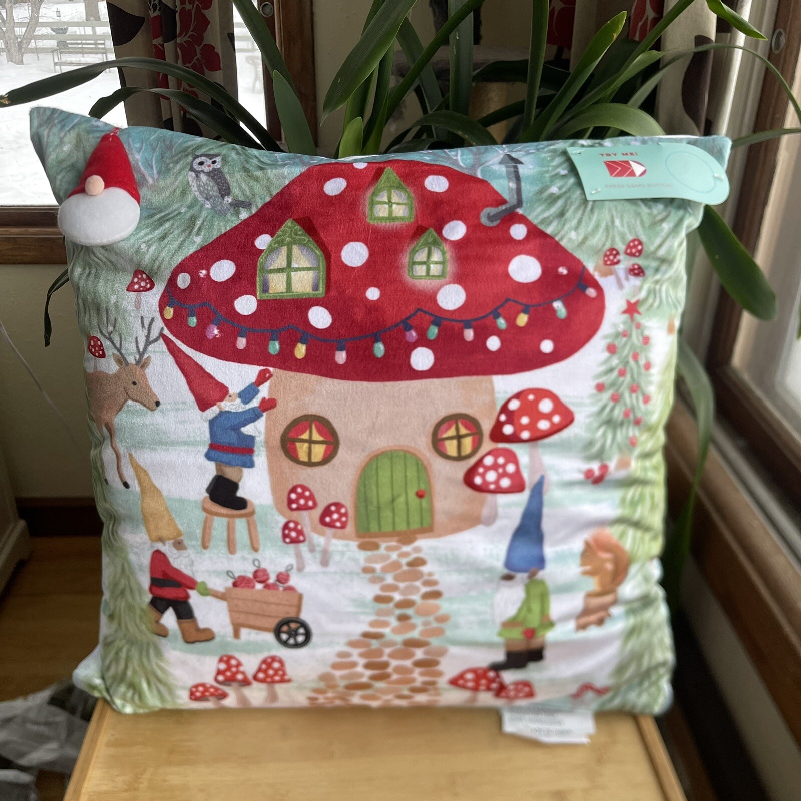 Novogratz Christmas Gnome Mushroom Squirrel Deer Light Up Holiday Pillow NWT