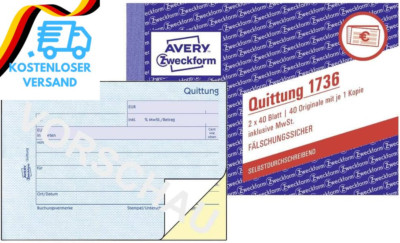 AVERY Zweckform 1736-5 Quittungsblock (A6 Quer, 2X40 Blatt, Mit Durchschlag, Fäl