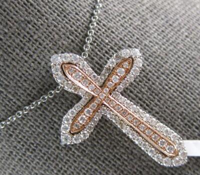 ESTATE LARGE .68CT DIAMOND 14KT WHITE & ROSE GOLD DOUBLE CROSS FLOATING PENDANT