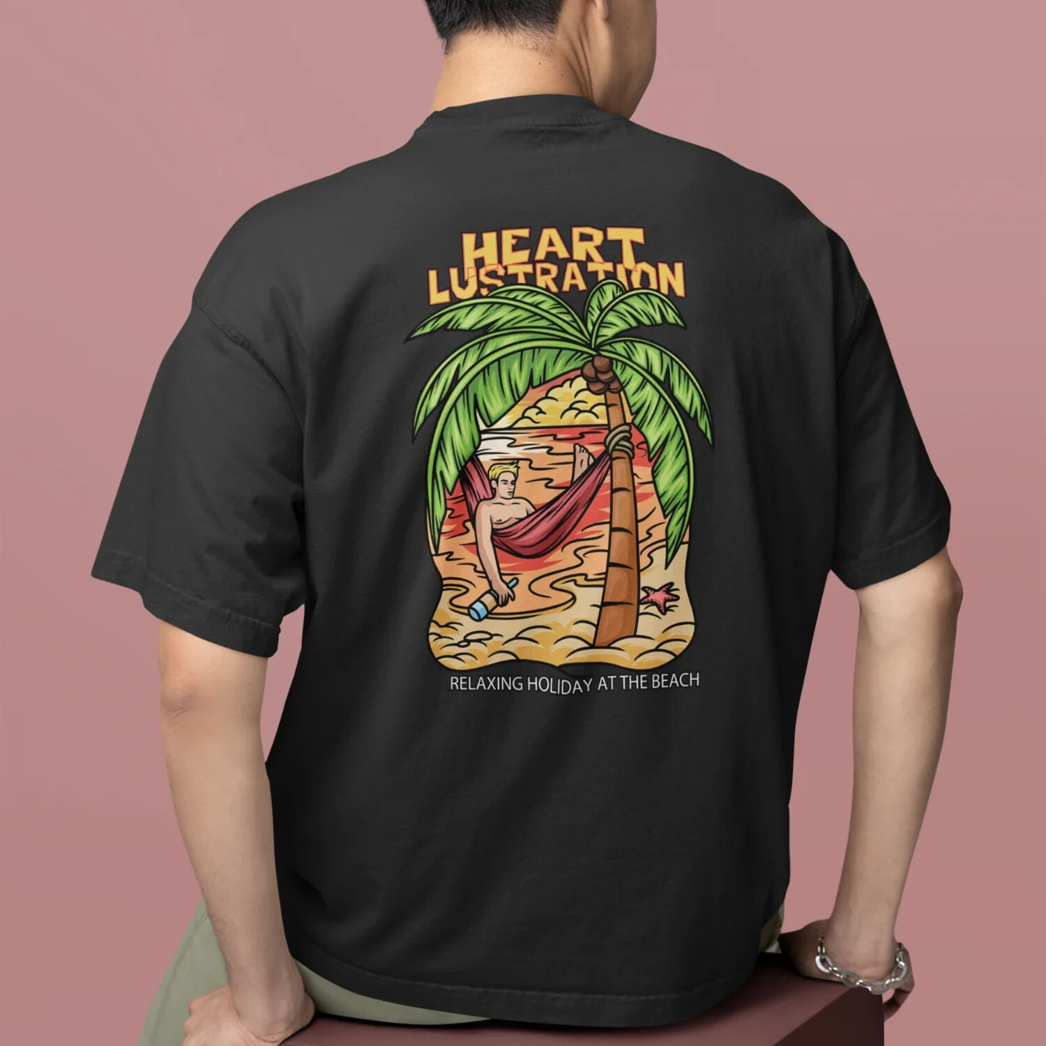 Men's Oversized T-Shirt Relaxing Holiday at the Beach Graphic Back Print
