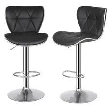 2PCS Adjustable Shell Back Swivel Bar Stools PU Leather Padded Counter Height