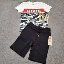 Levis Boys Shorts Shirt Outfit 2 Pc Set Short Sleeve Gray Camo T-Shirt Small 6/7
