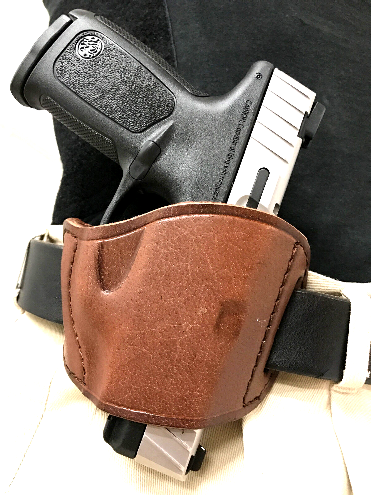 Brown Leather Belt Slide Gun Holster for Glock 22, 23, 24 Right Hand Draw