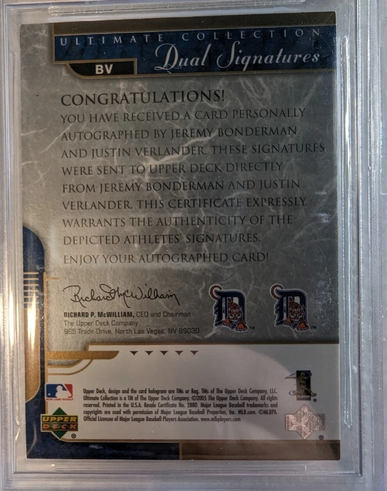 Ultimate Collection 2005 doble BV Justin Verlander radiocontrol automático/25 BGS 7,5 Bonderman Foto 4 de 4
