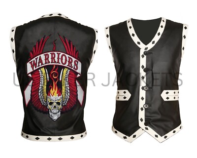 The Warriors Movie Vest Black Genuine Leather James Ajax Cosplay Biker Costume