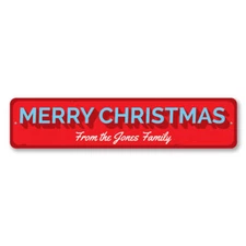 Merry Christmas Family Sign, Custom Family Name Holiday Metal Decor Sign